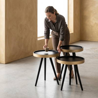 Table d'appoint élégante Table de canapé Table basse Ronde Bois neuf Noir