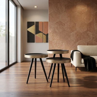 Table d'appoint élégante Table de canapé Table basse Ronde Bois neuf Noir