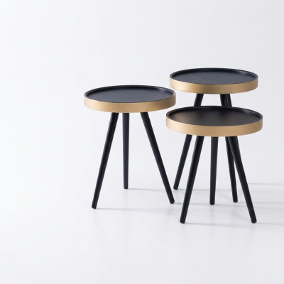 Table d'appoint élégante Table de canapé Table basse Ronde Bois neuf Noir