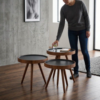 Table d'appoint 3 pièces marron Table de salon Table ronde moderne de luxe
