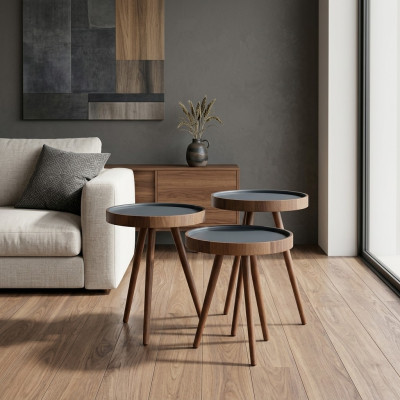 Table d'appoint 3 pièces marron Table de salon Table ronde moderne de luxe