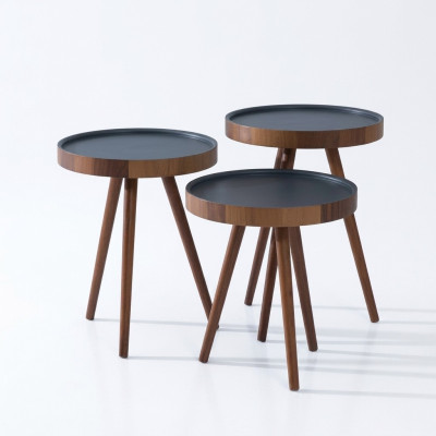 Table d'appoint 3 pièces marron Table de salon Table ronde moderne de luxe