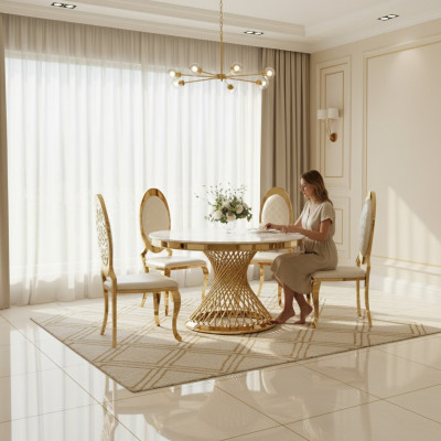 Table ronde dorée en acier inoxydable de designer Tables Mobilier de salle à manger élégant