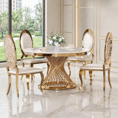 Table ronde dorée en acier inoxydable de designer Tables Mobilier de salle à manger élégant