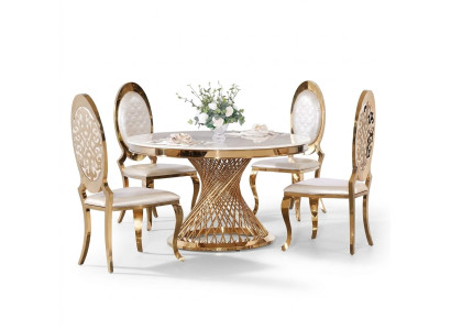 Table ronde dorée en acier inoxydable de designer Tables Mobilier de salle à manger élégant