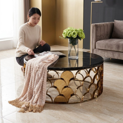 Table basse en café noir Table basse de salon Table en acier inoxydable DEDesigner Table dorée