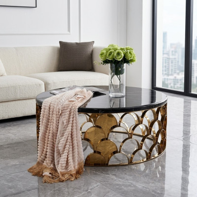 Table basse en café noir Table basse de salon Table en acier inoxydable DEDesigner Table dorée