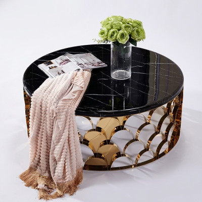 Table basse en café noir Table basse de salon Table en acier inoxydable DEDesigner Table dorée