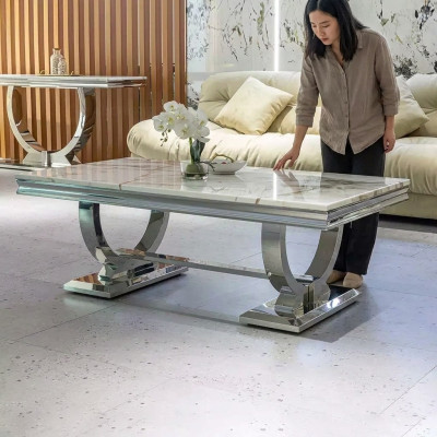 Table basse moderne grise en acier inoxydable tables de salon design de luxe