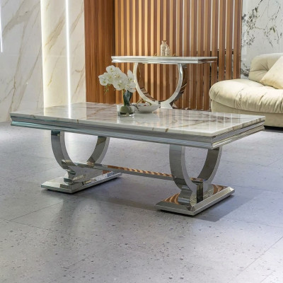 Table basse moderne grise en acier inoxydable tables de salon design de luxe
