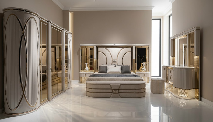 Ensemble de chambre à coucher complet Lit 2x Tables de chevet Armoire neuf 7 pièces