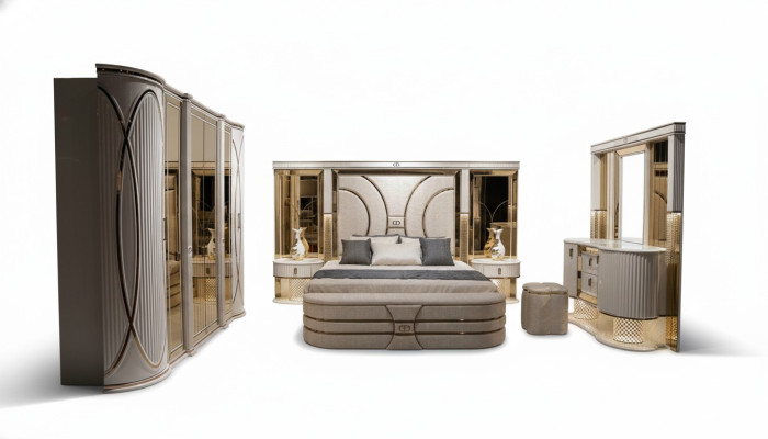 Ensemble de chambre à coucher complet Lit 2x Tables de chevet Armoire neuf 7 pièces