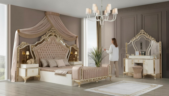 Chambre complète Lit 2x Tables de chevet Commode avec miroir 4 pièces neuves