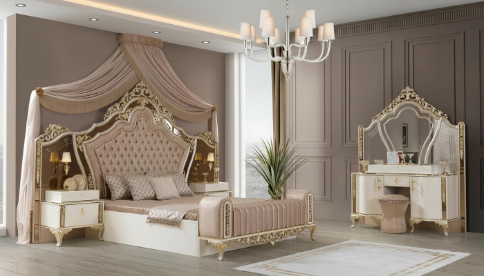 Chambre complète Lit 2x Tables de chevet Commode avec miroir 4 pièces neuves