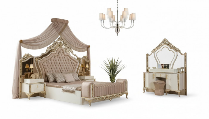 Chambre complète Lit 2x Tables de chevet Commode avec miroir 4 pièces neuves