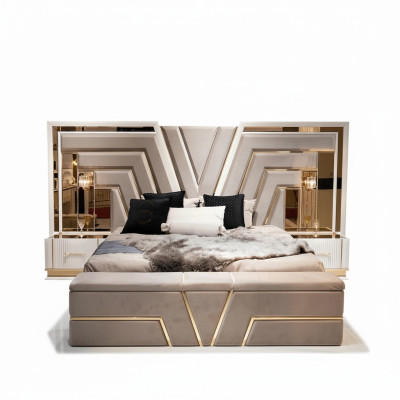 Ensemble de chambre Lit 2x Tables de chevet Luxe neuf 3 pièces Design moderne Bois