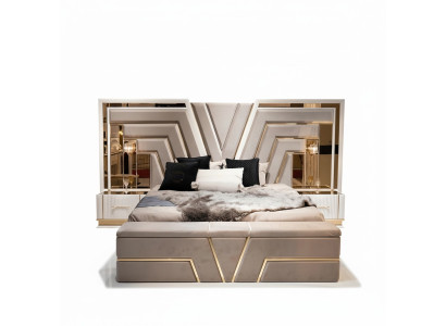 Ensemble de chambre Lit 2x Tables de chevet Luxe neuf 3 pièces Design moderne Bois