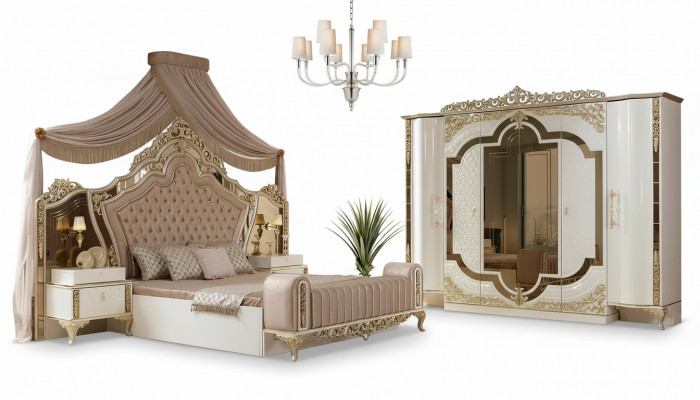 Chambre à coucher Ensemble Lit 2x Tables de chevet Design Luxe nouveau 5 pièces Blanc