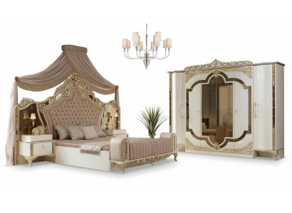 Chambre à coucher Ensemble Lit 2x Tables de chevet Design Luxe nouveau 5 pièces Blanc