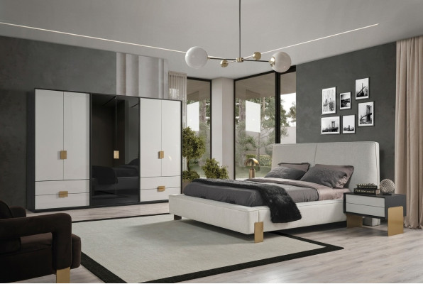 Ensemble de chambre à coucher Lit 2x Tables de chevet Armoire De luxe neuf en bois 4 pièces