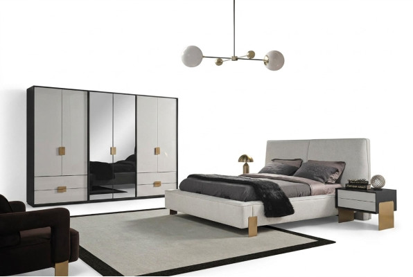 Ensemble de chambre à coucher Lit 2x Tables de chevet Armoire De luxe neuf en bois 4 pièces