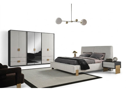Ensemble de chambre à coucher Lit 2x Tables de chevet Armoire De luxe neuf en bois 4 pièces