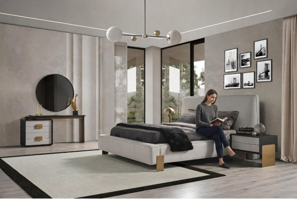 Ensemble de chambre à coucher Lit 2x Tables de chevet Coiffeuse Luxe neuf 5 pièces