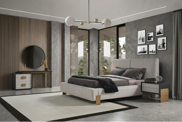 Ensemble de chambre à coucher Lit 2x Tables de chevet Coiffeuse Luxe neuf 5 pièces