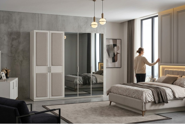 Ensemble de chambre à coucher Lit 2x tables de chevet Armoire Luxe neuf 4 pièces