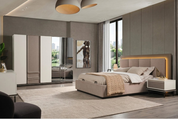 Ensemble de chambre à coucher Lit 2x tables de chevet Armoire Luxe neuf 4 pièces