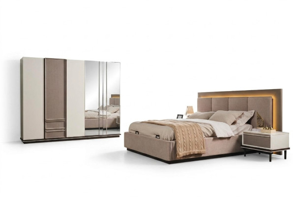 Ensemble de chambre à coucher Lit 2x tables de chevet Armoire Luxe neuf 4 pièces