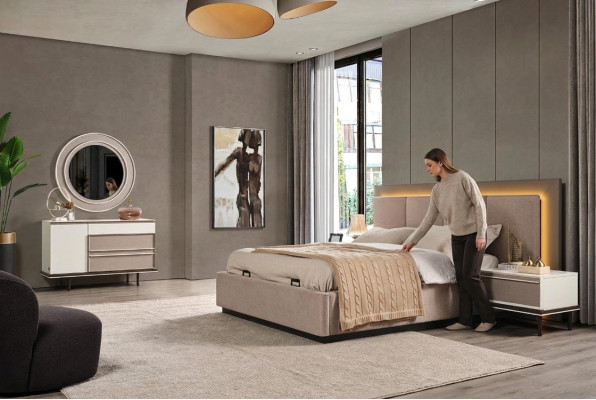 Ensemble de chambre à coucher Lit 2xTables de nuit Coiffeuse Nouveau design de luxe 5 pièces
