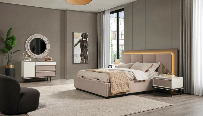 Ensemble de chambre à coucher Lit 2xTables de nuit Coiffeuse Nouveau design de luxe 5 pièces
