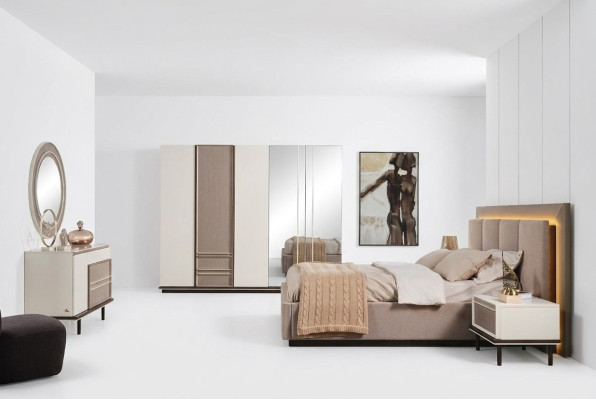 Ensemble de chambre à coucher: Lit 2xTables de chevet Coiffeuse Design luxueux neuf en 6 pièces