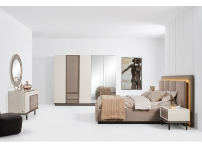 Ensemble de chambre à coucher: Lit 2xTables de chevet Coiffeuse Design luxueux neuf en 6 pièces