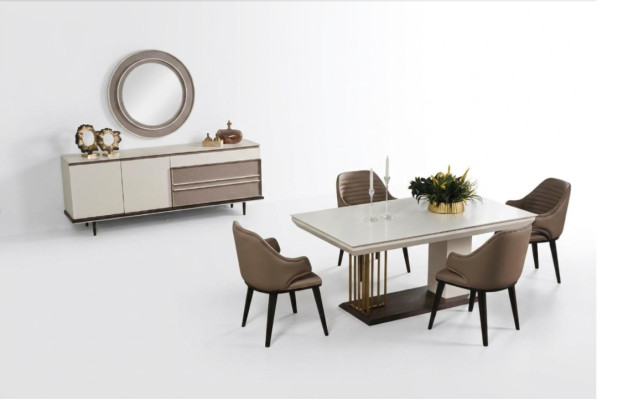 Ensemble de salle à manger Ensemble de salle à manger Table à manger 4x chaises Buffet + miroir 7 pièces