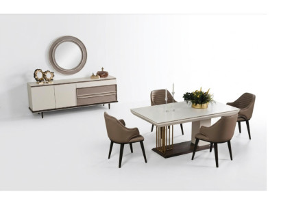 Ensemble de salle à manger Ensemble de salle à manger Table à manger 4x chaises Buffet + miroir 7 pièces