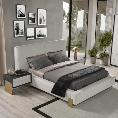 Luxueux ensemble de chambre à coucher Designer Lit double 2x Tables de chevet Élégant