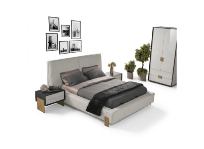 Luxueux ensemble de chambre à coucher Designer Lit double 2x Tables de chevet Élégant