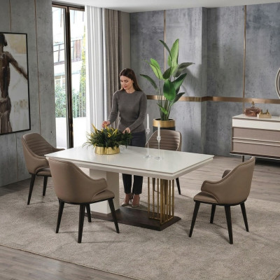 Salle à manger Mobilier Designer Table à manger 4x chaises Ensemble complet 5 pièces