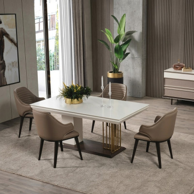 Salle à manger Mobilier Designer Table à manger 4x chaises Ensemble complet 5 pièces