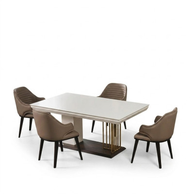 Salle à manger Mobilier Designer Table à manger 4x chaises Ensemble complet 5 pièces