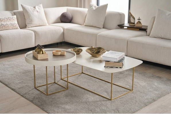 Salle de séjour Table basse Set Table ronde design Table demi-ronde en acier inoxydable