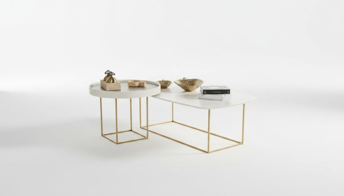 Salle de séjour Table basse Set Table ronde design Table demi-ronde en acier inoxydable