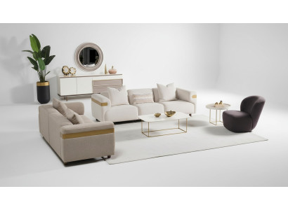 Ensemble de canapé beige moderne 4+3 places + fauteuil, ensemble de salon de luxe 3 pièces