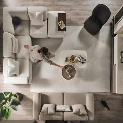 Canapé d'angle beige Luxe Canapé en L Designer Fauteuil Luxueux Meubles rembourrés