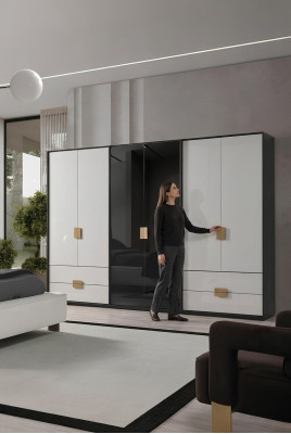 Armoire de chambre noir et blanc moderne Armoire à 6 portes