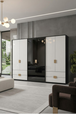 Armoire de chambre noir et blanc moderne Armoire à 6 portes