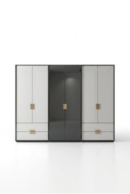 Armoire de chambre noir et blanc moderne Armoire à 6 portes