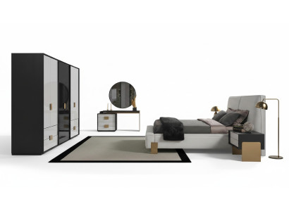 Ensemble de chambre moderne Lit double 2x Tables de chevet Coiffeuse 6 pièces